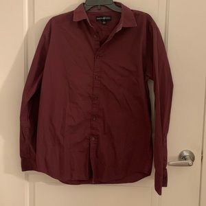Mens Beverly Hills Polo Club Button Down Dress Shirt- Maroon-Large